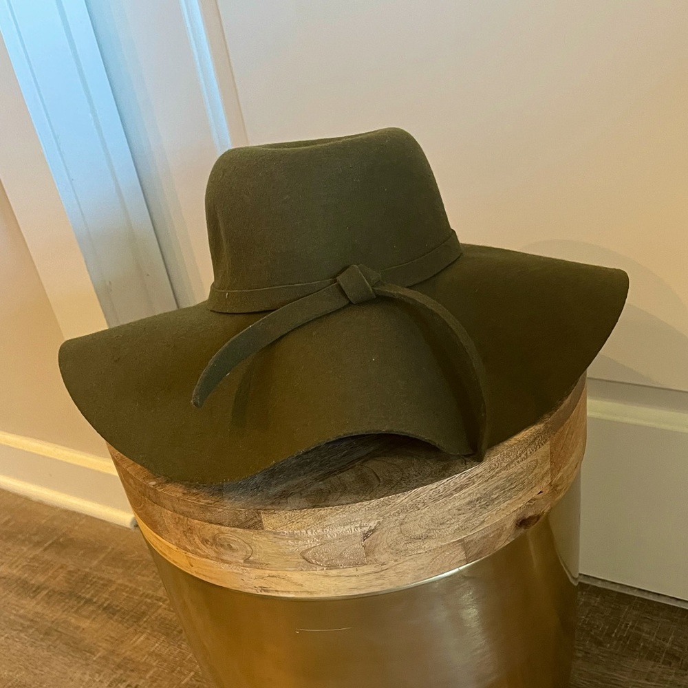 Women's Olive Green Wool Felt Floppy Hat One Size